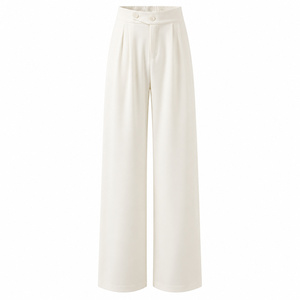 Pantalones anchos de mujer personalizados color crema, de cintura alta, plisados, informales, al por mayor, marca privada, color liso, para otoño - Product Image 1