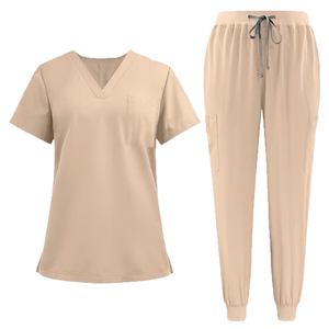 Conjunto de Uniforme Médico para Mujer, Color Negro, Cuello en V, Manga Corta, Pantalones con Cordón, Uniforme de Hospital al por Mayor, Tejido de Algodón y Poliéster - Product Image 5