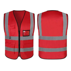 Gilet de sécurité réfléchissant rouge haute visibilité en polyester unisexe toutes saisons pour uniforme de garde et vêtements de travail - Product Image 1