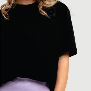 Camiseta de Algodón Negra Extra Grande para Mujer, Cuello Redondo, Corte Holgado, Color Sólido, Manga Corta, Tejido Jersey Transpirable, para Todas las Temporadas - Product Image 5