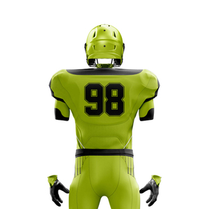 ชุดยูนิฟอร์มอเมริกันฟุตบอลแบบกำหนดเองสำหรับผู้ชาย เสื้อเจอร์ซีย์แบบซับลิเมชั่น กางเกงขาสั้น เบอร์ 98 สีเขียวดำ ระบายเหงื่อได้ดี ทรงพอดีตัว ขนาดผู้ใหญ่ - Product Image 5