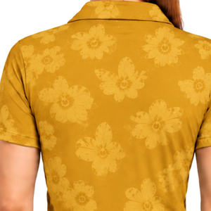 Polo de Golf Amarillo Mostaza para Mujer, Manga Corta, Estampado Floral, Deportivo, Personalizado, Transpirable, Venta al Por Mayor - Product Image 5