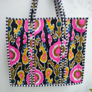 Sac fourre-tout matelassé en coton fait main, couleur unie, avec fermeture éclair, deux poignées, grande capacité, sac à main pour femme, écologique, lavable - Product Image 5