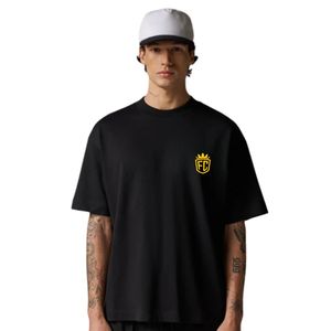 Men Oversized Black T Shirt Short Sleeve Crew Neck Cotton Casual Streetwear Top <b>Small</b> <b>Chest</b> Logo Print Summer Tee - Product Image 5