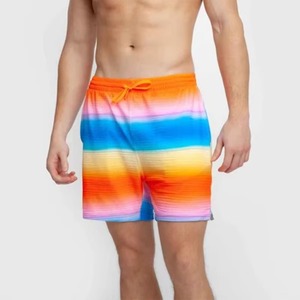 <b>Mens</b> Rainbow Stripe Swim <b>Trunks</b> Quick Dry Beach Shorts OEM Wholesale Swimwear Drawstring Summer Board Shorts - Product Image 2