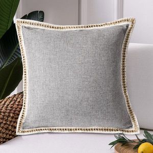 Set di 2 fodere per cuscini vintage con bordi in lino, 50x50 cm, eleganti cuscini decorativi e accessori per la casa - Product Image 5