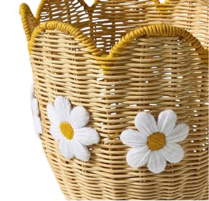 Cesta de Mimbre Daisy con Borde Festoneado, Caja de Almacenamiento Decorativa Tejida con Diseño Floral, Organizador de Juguetes para Cuarto de Niños - Product Image 4