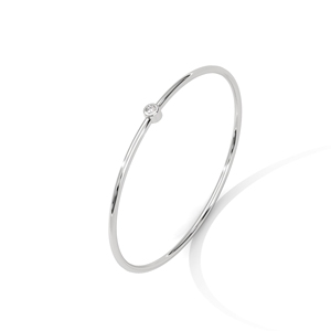 White Gold Diamond Bangle Open <b>Bracelet</b> Slim Round <b>Stone</b> Minimalist Jewelry Gift - Product Image 3