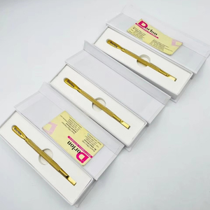 Pousse-cuticules professionnel en acier inoxydable doré, double usage, pour manucure et soin des ongles, avec boîte - Product Image 1