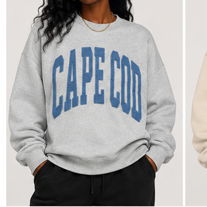 Oversized Women Varsity Sweatshirt CAPE COD Letter Graphic Crewneck Pullover Vintage Grey <b>Aesthetic</b> Navy Blue Fleece Jumper - Product Image 3