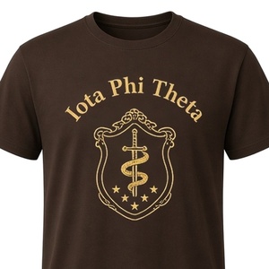 เสื้อยืดคอกลมแขนสั้นผู้ชายสีน้ำตาลพร้อมกราฟิกตราสัญลักษณ์ Iota Phi Theta สีทอง เสื้อยืดผ้าฝ้ายสำหรับกลุ่มนักศึกษาสำหรับใส่ในมหาวิทยาลัยแบบลำลอง - Product Image 5