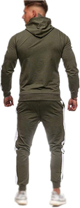 Men Olive Green Hooded Tracksuit Set Full Sleeve Solid Color Casual Autumn Wear <b>Polyester</b> Regular Fit <b>Joggers</b> With Side Pockets - Product Image 6