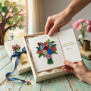 Carte de vœux artisanale en papier plissé 3D avec bouquet de fleurs, finition mate, design artistique personnalisé du Vietnam - Product Image 4