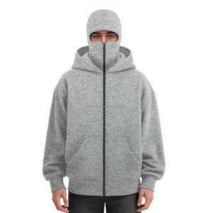 Sweat à capuche zippé pour homme, 100% coton, veste en polaire chaude avec masque brodé, streetwear décontracté, logo personnalisé OEM - Product Image 4
