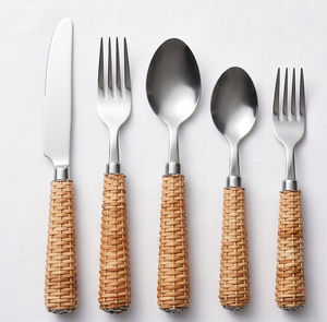 Ensemble de couverts minimalistes avec manches en bois, 5 pièces, en acier inoxydable, pour mariage, maison et repas - Product Image 1