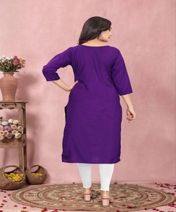 Kurti de Trabajo de Algodón con Bordado de Tejido Rápido, Estilo Tesla, para Uso Festivo, Precio al por Mayor, Prenda Étnica, Morado - Product Image 3