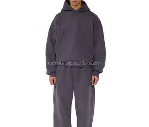 Survêtement d'hiver en molleton doux et léger 100% coton uni avec capuche et cordon de serrage, style streetwear pour adultes - Product Image 1