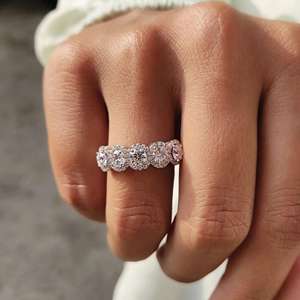 925 Sterling <b>Silver</b> 5 Stone Halo Moissanite <b>Ring</b> | Round Cut VVS Wedding & Engagement <b>Ring</b> for Women - Product Image 6