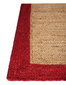 Tapis rond en jute tressé fait main de qualité supérieure avec bordure rouge pour la décoration de la maison de style farmhouse - Product Image 3