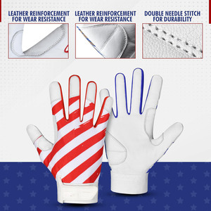 Gants de frappeur en cuir pour adultes Five B New Adult, design drapeau américain, avec super grip antidérapant pour frappeurs de terrain extérieur. - Product Image 5