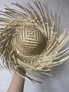 Vietnam Natural Straw Boater Panama Hat with <b>Red</b> <b>Ribbon</b> and Character Patch Unisex Adult Beach Sun Hat 56-58CM - Product Image 4