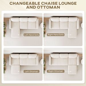 Divano Angolare Moderno di Lusso Bianco Crema con Chaise Longue Reversibile o Pouf, Rivestimento in Microfibra per Soggiorni - Product Image 4