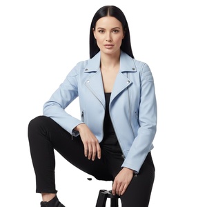 Veste de moto en cuir bleu clair de qualité supérieure pour femmes, personnalisation de la marque, vente en gros en vrac, directement de l'usine, style motard authentique, mode - Product Image 1