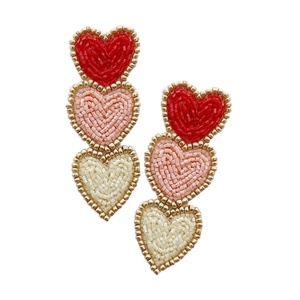 Handmade Seed Beads Triple Heart Drop <b>Earrings</b> Trendy Unisex <b>Holiday</b> Party Valentine's Day Gifts India - Product Image 1