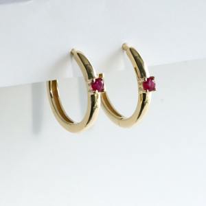 Pendientes de Aro Pequeños de Oro Sólido de 14K con Rubí, Estilo Huggie, Delicados, Minimalistas, Elegantes, Regalo para Mujeres y Niñas, Fiesta, Hindú - Product Image 2