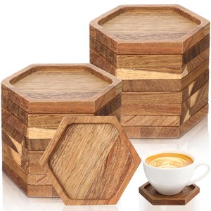 Sous-verres artisanaux en bois d'acacia écologiques avec couvercle et cuillère |   Ensemble de sous-verres en bois naturel, vente en gros en Inde - Product Image 2