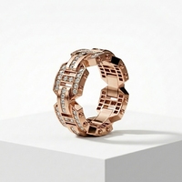 Bague de fiançailles pour homme RAAMAA Hiphop en or rose, plaquée rhodium, incrustée de diamants de laboratoire, à maillons entrelacés, best-seller