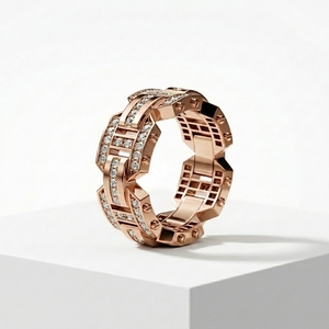 <b>Top</b> Selling Hiphop <b>Rose</b> Gold Men's Engagement Rhodium Plated Encrusted Interlocking Link Statement Lab Diamond Anniversary Ring - Product Image 1
