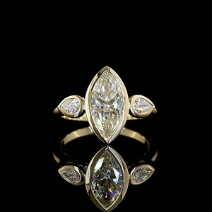 Anillo de compromiso vintage con diamante de corte marquesa de 2 ct certificado por IGI, bisel de oro, anillo de promesa de 3 piedras, joyería fina para aniversario. - Product Image 1