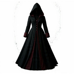 Abrigo con Capucha de Lana Gótico para Mujer - Abrigo Largo Medieval Victoriano Único Bicolor Más Vendido - Product Image 4