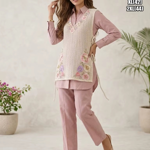 Vestido Largo Tradicional Rosa Grace para Mujer, de Yute y Algodón, con Bordado Bhandhani, de Secado Rápido, Corte Regular, para Todas las Temporadas, Bodas y Diwali - Product Image 1