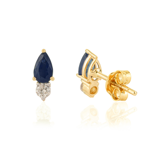 Bulk Custom Order Minimalist Design Blue Sapphire & Diamond <b>Small</b> Gemstone <b>Stud</b> <b>Earrings</b> For Girls 14K Real Yellow Gold Jewelry - Product Image 5