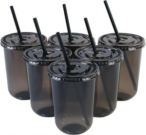 Vaso de Plástico Negro Desechable YAMAT de 12 oz, 14 oz, 16 oz, Vaso de Plástico Negro en Forma de U, Vaso para Té de Burbujas con Tapa y Logotipo Personalizado - Product Image 1