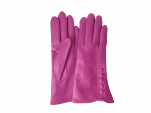 Gants en cuir véritable pour femmes, fermeture à boutons, couleur rose, gants d'hiver en cuir de mouton véritable pour femmes - Product Image 2