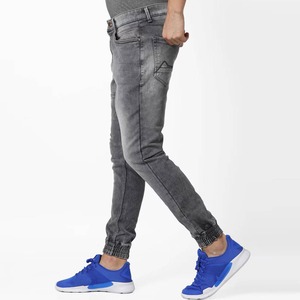 Men's Gray Skinny Fit Stonewashed Denim <b>Jeans</b> <b>Elastic</b> <b>Waist</b> Casual Breathable Cotton Men's Denim Pants - Product Image 4