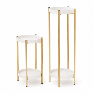Ensemble de supports pour plantes en or et blanc avec bacs surélevés, supports décoratifs modernes pour pots de fleurs pour plantes d'intérieur, salon - Product Image 2
