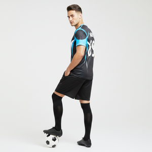Maillots de football formels respirants noirs et bleus, nouveau design, maillots de football très vendus, vêtements de sport avec logo frontal - Product Image 2