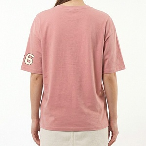 Oversized Shoulder drop Crew Neck T-Shirt Pink Solid Color Short Sleeve <b>Plus</b> <b>Size</b> Women's Casual <b>Top</b> Letter Decoration - Product Image 3