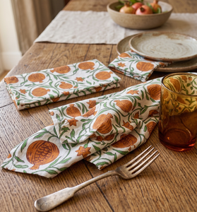 Servilleta de Algodón con Estampado Artesanal, Servilleta de Mesa con Diseño Floral de Granada, Servilleta de Tela Hecha a Mano en India, Decoración Rústica para Comedor - Product Image 3