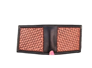 Indian Exporter's Small Size <b>Compact</b> Western Leather Wallet with Vintage Floral Design and Zipper Closure for Men - Product Image 2