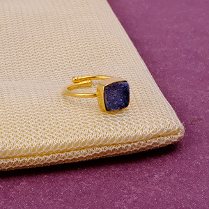 Wholesale Natural Square Sugar Druzy Stone <b>Ring</b> <b>Adjustable</b> Gold Plated Copper Raw Geode Gemstone <b>Rings</b> for Women Jewelry - Product Image 3