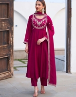 Ensemble Salwar Kameez en soie traditionnel pour femmes KV, tenue de soirée, sans plis, réversible, kurta, pantalon, dupatta