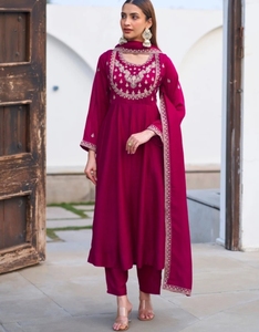 KV Women's Traditional <b>Silk</b> Salwar Kameez Party Wear Wrinkle Free Reversible <b>Kurta</b> Pant Dupatta Set - Product Image 2