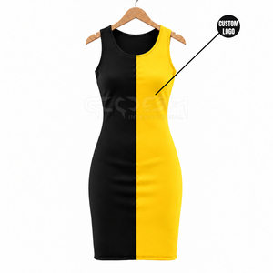 Ropa de la Hermandad Femenina Cosh International, Lista para Enviar, Vestido Midi Ajustado con Cierre y Bloques de Color Bordados - Product Image 1