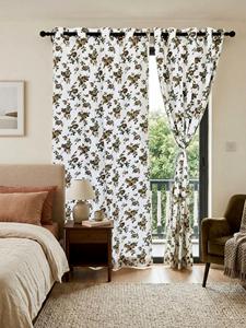 Rideaux à œillets en coton premium imprimés à la main, motif floral traditionnel élégant pour salon et chambre, translucides - Product Image 2