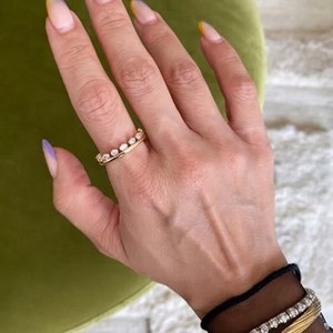 Women's 18K Solid Gold Eternity Band <b>Ring</b> With Oval Cut Diamonds Pave Setting East West Style Wedding Jewelry - Product Image 5